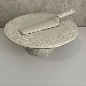 Royal Limited Ivory Porcelain Pedestal Cake Stand with Server trimmed in gold